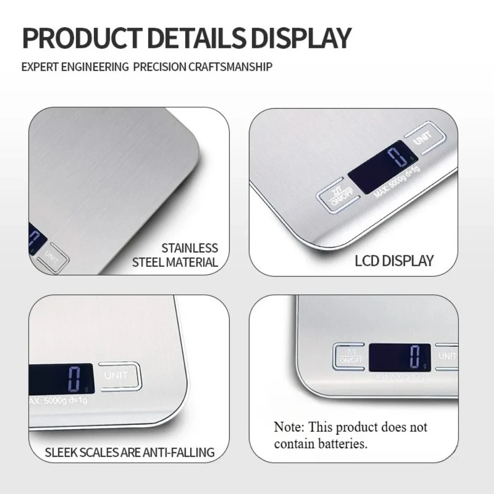 Digital Kitchen Scale with LED Display 5kg/1g Stainless Steel Electronic Weighing for Food Jewelry Snacks Baking Home Tools - Image 5