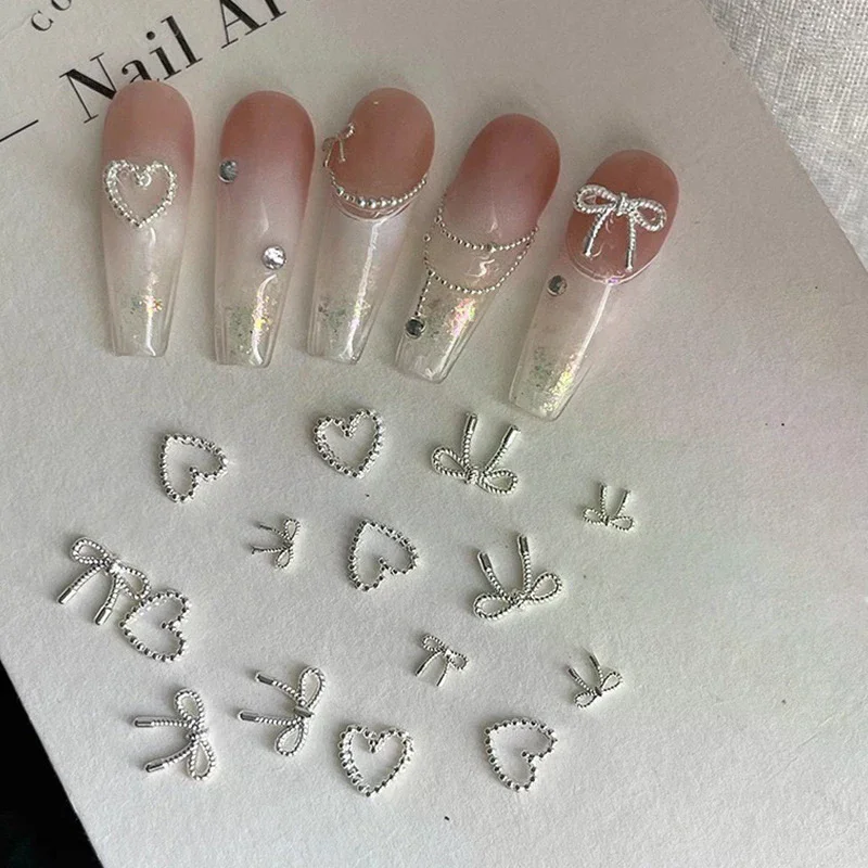 10pcs Alloy Bowknot Love Nails Art Charms Decorations 3D Luxury Metal Silver Bows Shaped Jewellery DIY Manicure Designs Supplies - Image 3