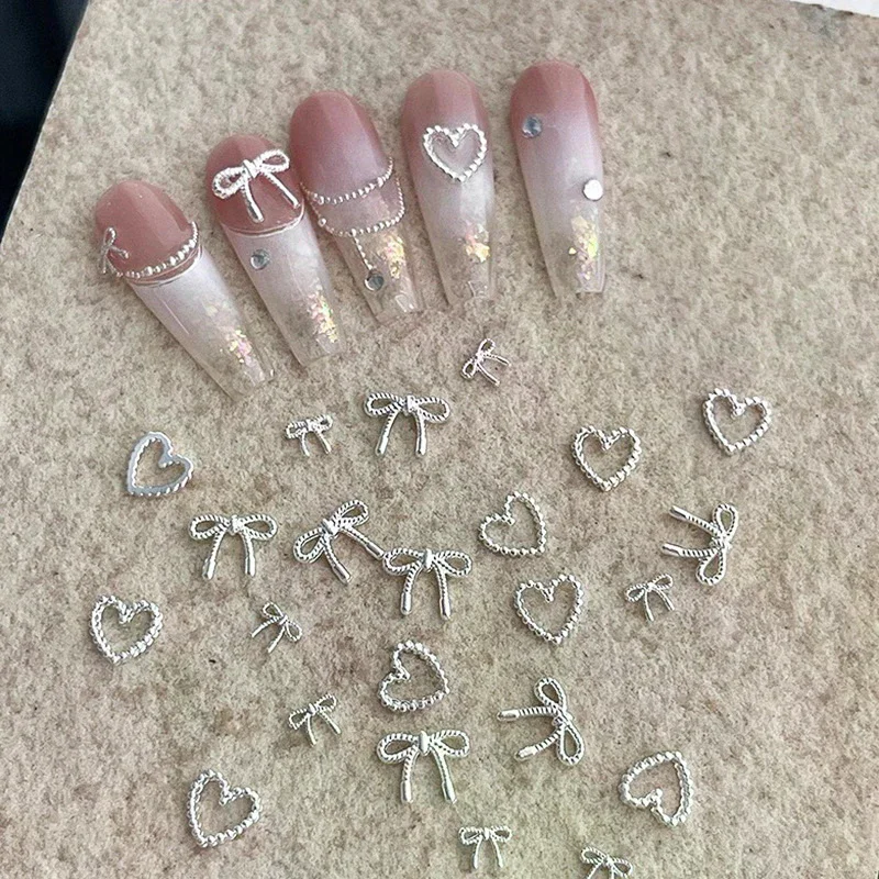 10pcs Alloy Bowknot Love Nails Art Charms Decorations 3D Luxury Metal Silver Bows Shaped Jewellery DIY Manicure Designs Supplies - Image 2