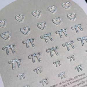 10pcs Alloy Bowknot Love Nails Art Charms Decorations 3D Luxury Metal Silver Bows Shaped Jewellery DIY Manicure Designs Supplies
